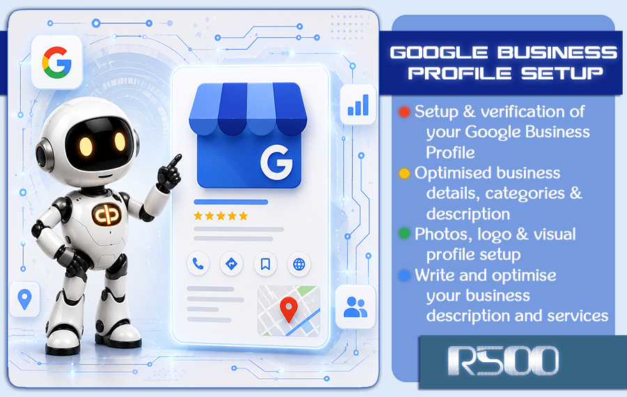Robot setting up a Google Business Profile for a small business.